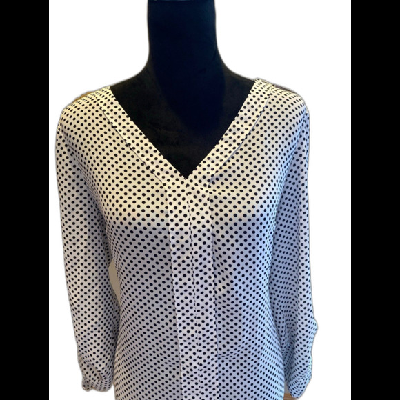 Zac & Rachel Blouse Size Large White Black Polka Dots Gold @ Shoulder Dressy - Picture 2 of 11